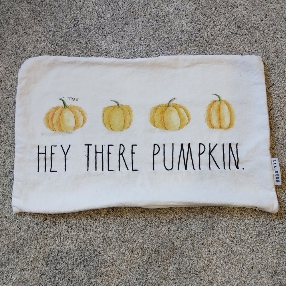 Rae Dunn Hey There Pumpkin Fall Decorative Lumbar Pillow Cover White 12x19